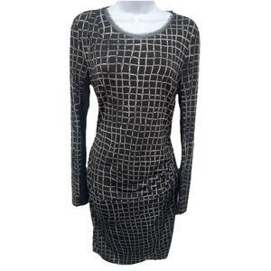 Simply Vera Wang Dress Women's Medium Black Long Sleeve Sheer Collar Stretch